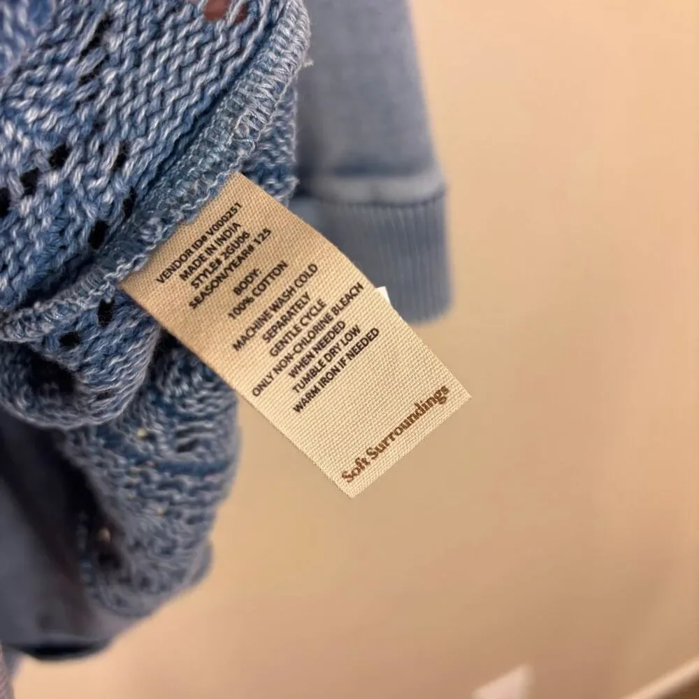 Soft Surroundings Blue Knit Side Hooded Quarter‎ Zip Hooded Pullover Small